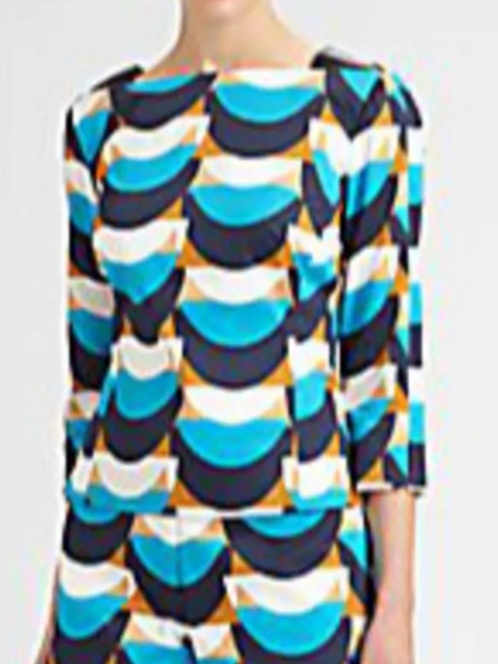 Milly Of New York Scalloped Geometric Top in Teal, Black, White and Gold Size 10